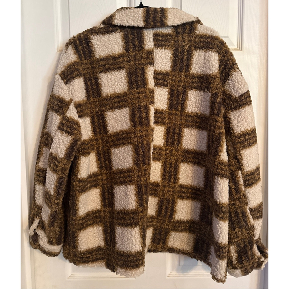 Women's BiBi! Brown & Beige Plaid Teddy Jacket S - Picture 2 of 4